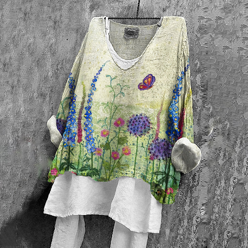 Women's Floral Embroidered Linen Blend Vintage Shirt artswardrobe