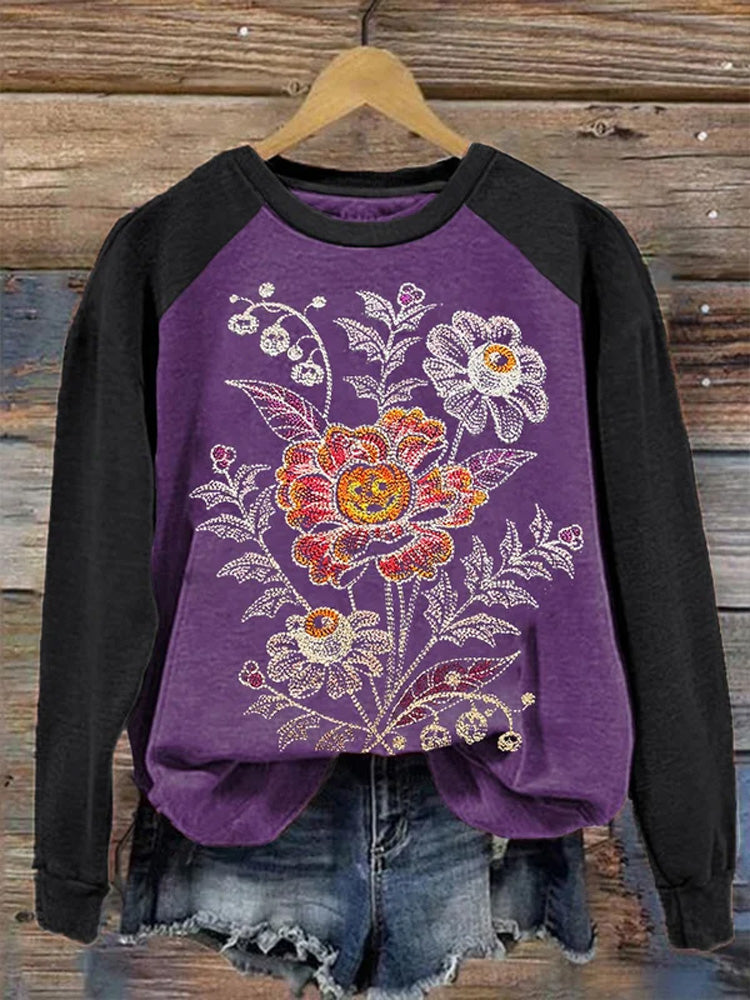 Women's Floral Pumpkin Print Sweatshirt artswardrobe