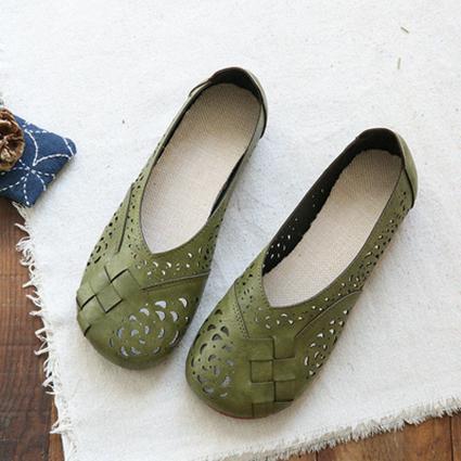 MW | Atmungsaktive Leder-Flats im Vintage-Stil
