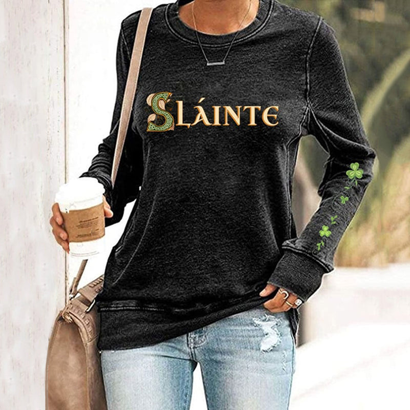 Comstylish St. Patrick's Day Slainte Print Crew Neck Casual Sweatshirt
