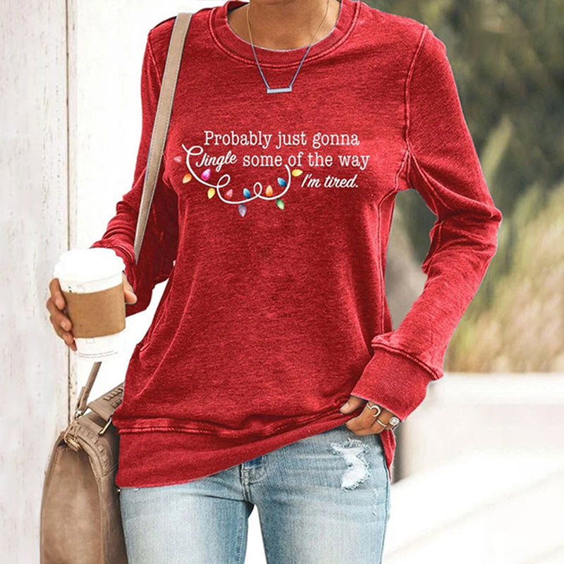 Comstylish Women's Christmas Print Round Neck Casual Sweatshirt