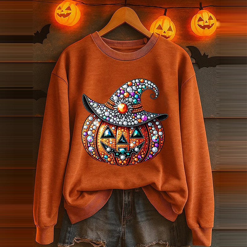 Comstylish Women's Halloween Pumpkin Crew Neck Long Sleeve Sweatshirt