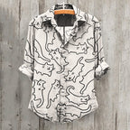 Cat Print Long Sleeve Casual Shirt elevenforest