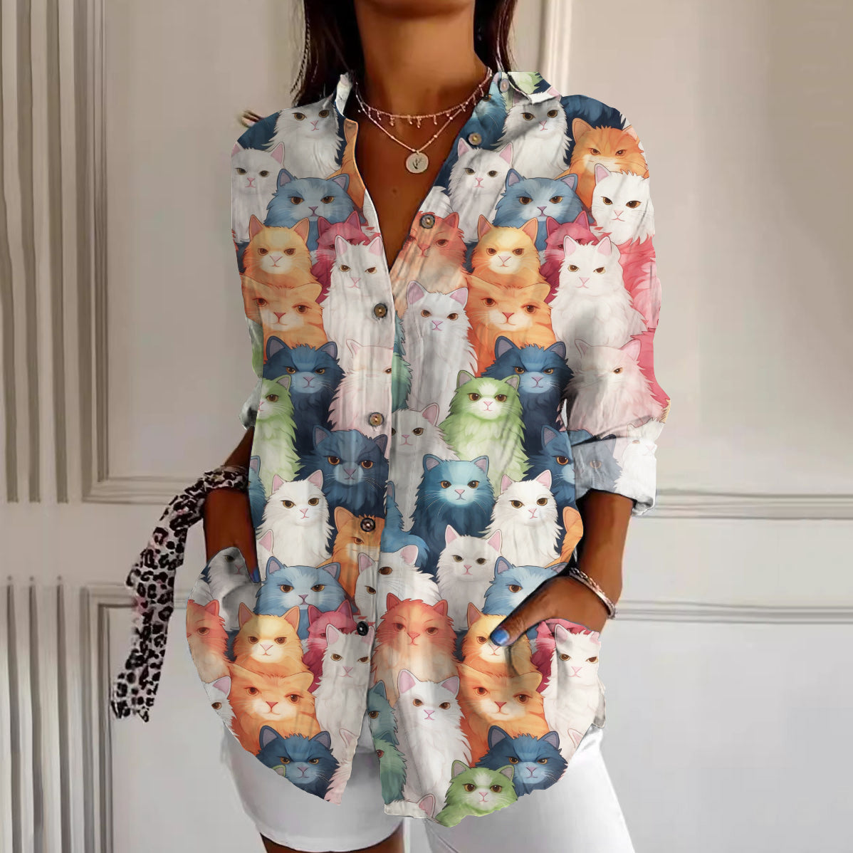 Comstylish Colorful Cat Pattern Comfortable Women's Shirt