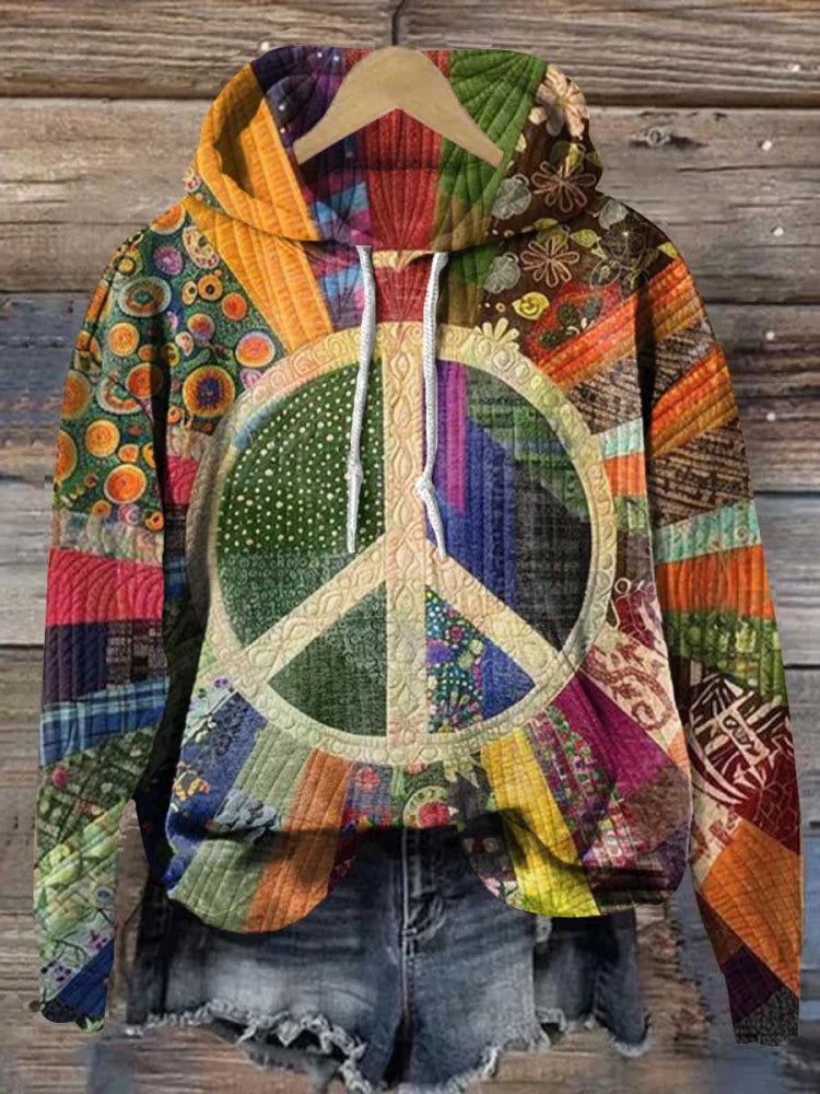 Comstylish Retro Hippie Flower Peace Sign Love And Peace Casual Hoodie Sweatshirt