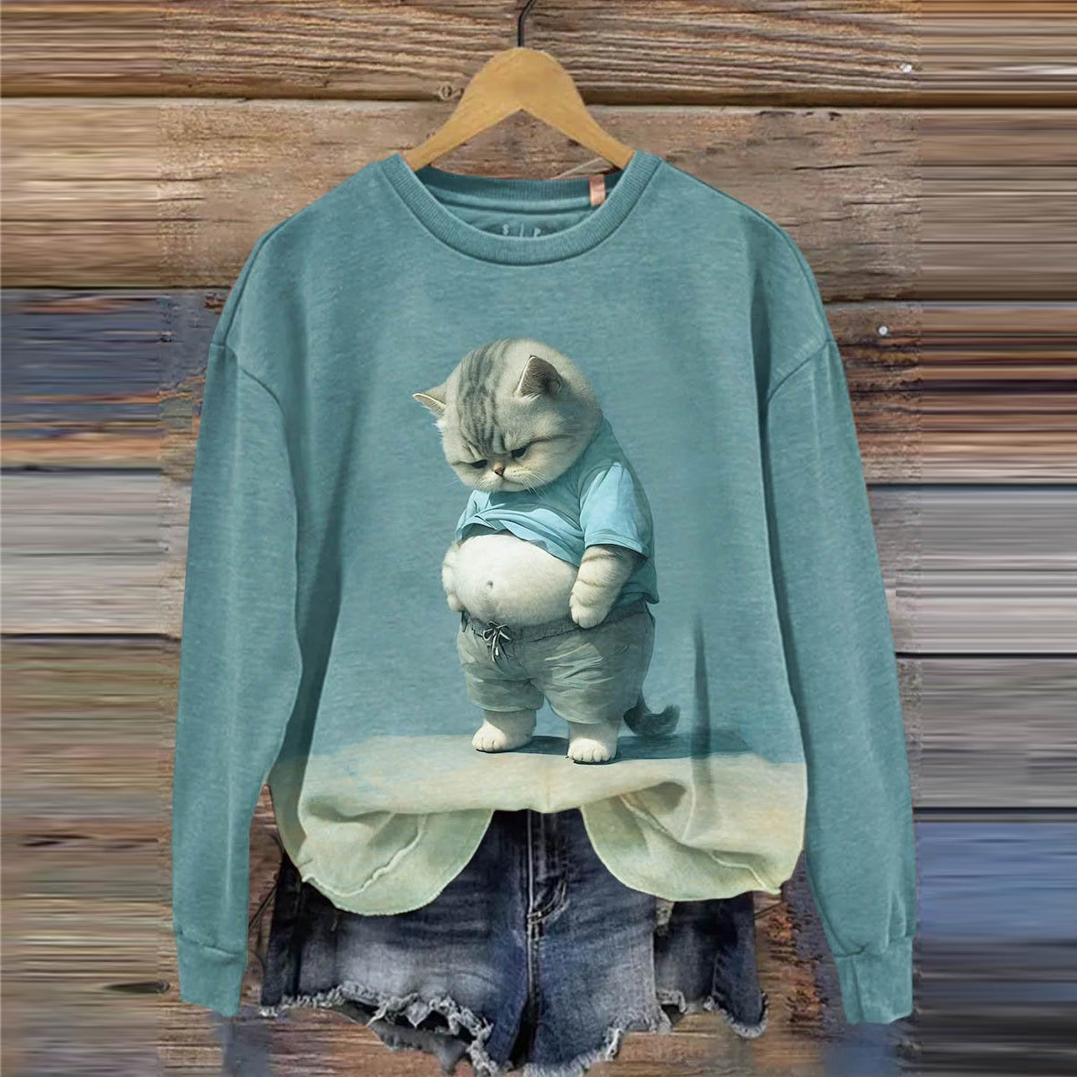 Cute Puppy Funny Fat Cat Casual Print Sweatshirt elevenforest