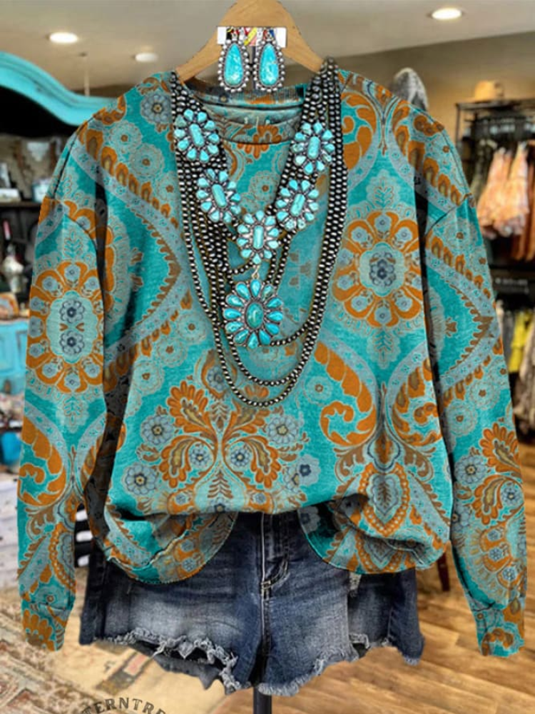 Comstylish Classic Western Printed Sweatshirt