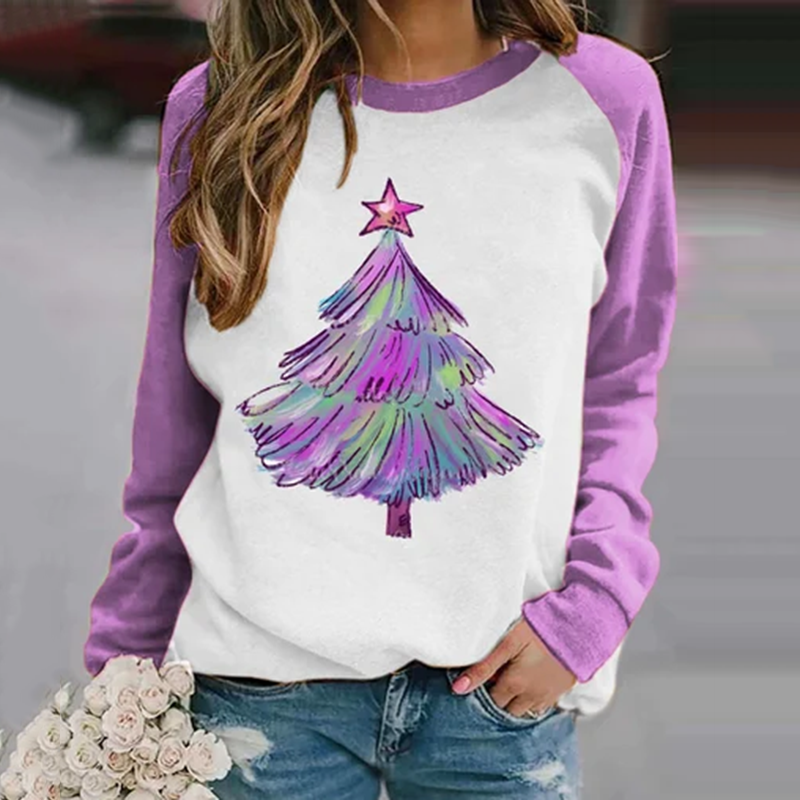 Comstylish Women's Shiny Purple Christmas Treeart Printed Sweatshirt