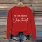 Comstylish Retro Just A Girl Who Loves Christmas Print Round Neck Sweatshirt