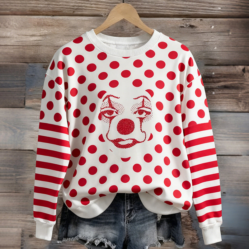 Comstylish Women's Carnival Clown Polka Dot Striped Color Block Crew Neck Sweatshirt