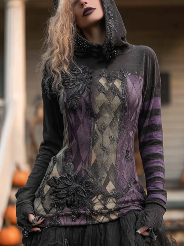 Comstylish Women's Halloween Dark Crow Hooded Sweatshirt