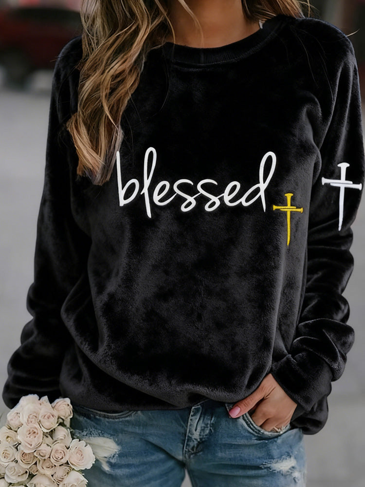 Comstylish Women's Faith Blessed Cross Print Sweatshirt