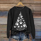 Comstylish Women's Christmas Paw Tree Printed Sweatshirt