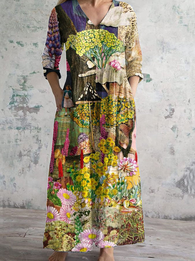 Vintage Art Pattern Printed Casual Cotton Dress