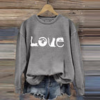 Comstylish Cat Love Printed Round Neck Casual Sweatshirt