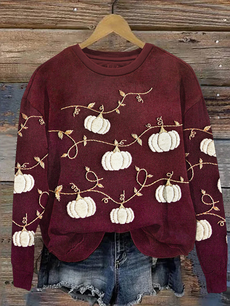 Comstylish Autumn Vintage Pumpkin Vineman Embroidered Women's Sweatshirt