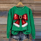 Comstylish Merry Christmas Bow Print Crew Neck Sweatshirt