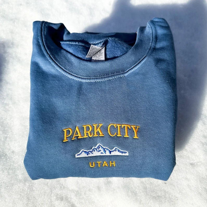 Comstylish Park City Embroidered Ski Crew Neck Sweatshirt