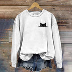 Comstylish Women's Embroidered Black Cat Print Sweatshirt