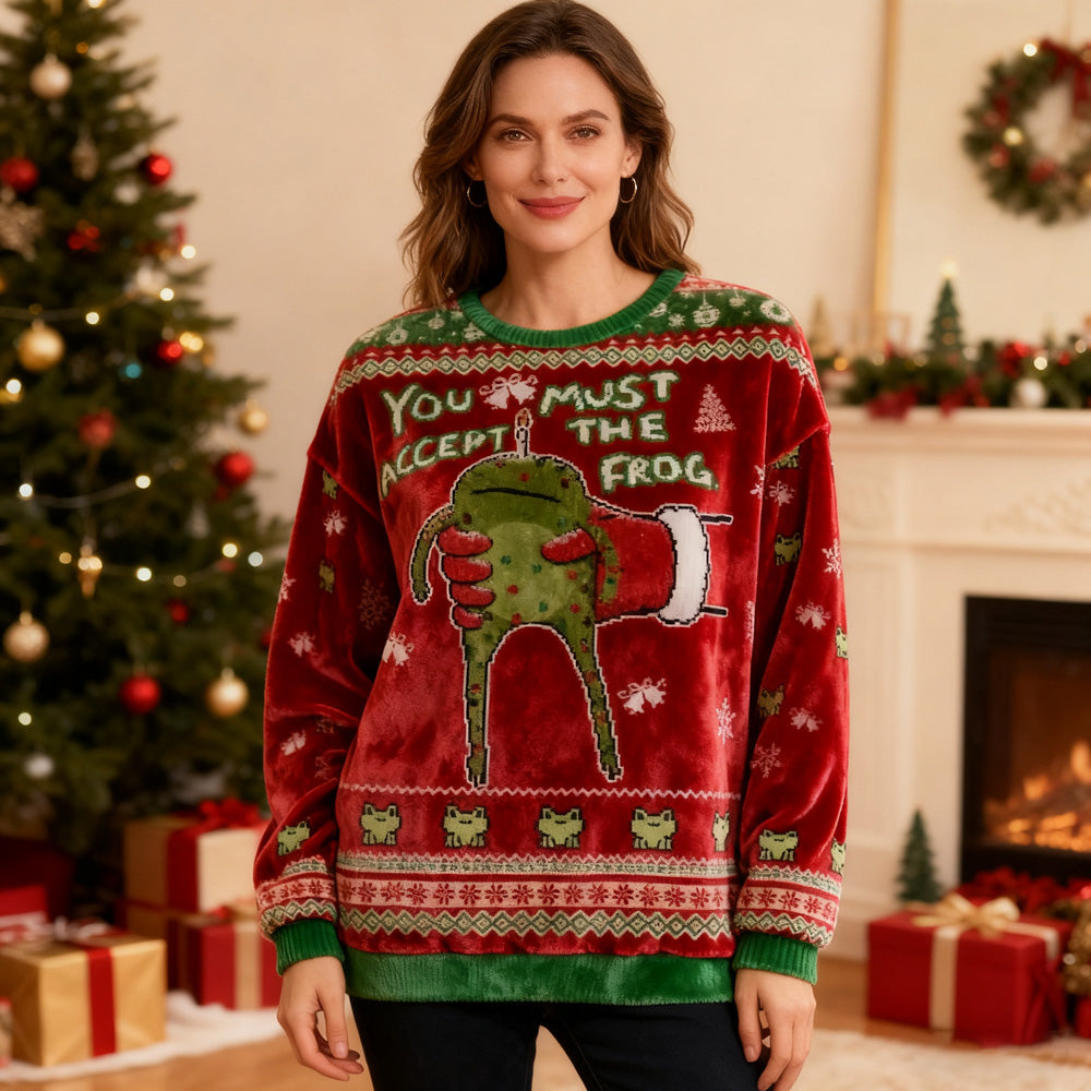 Comstylish Accept Japanese Frog Christmas Ugly Velvet Sweatshirt