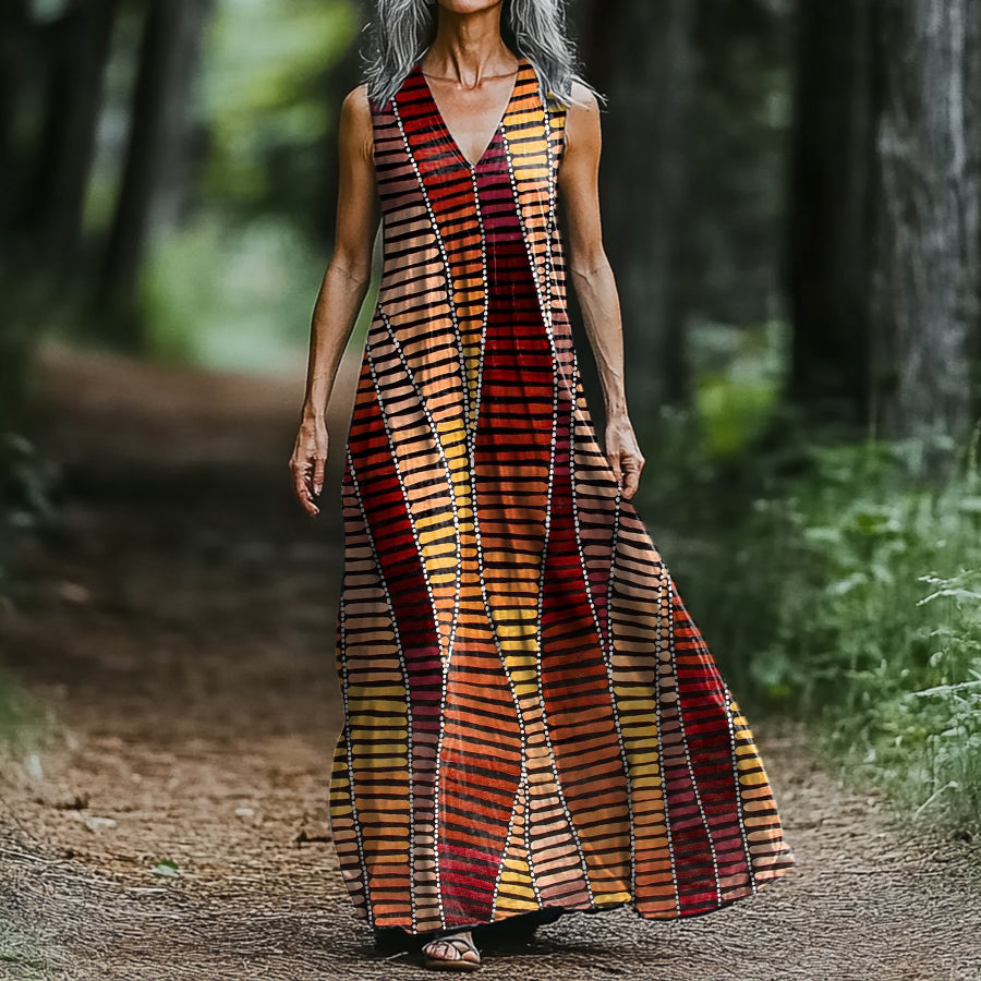 Women's Art Painting Gradient Print V-Neck Tank Dress