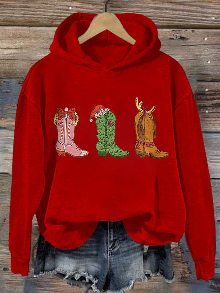 Comstylish Women's Christmas Printed Casual Hooded Sweatshirt