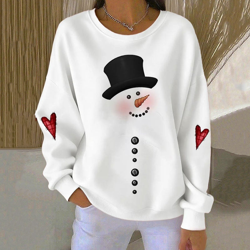 Comstylish Women's Christmas Snowman Print Crew Neck Casual Sweatshirt