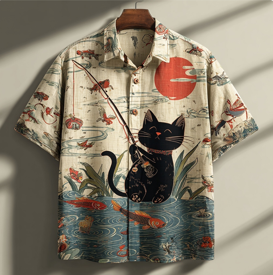 Japanese Art Style: Fun Animal And Plant Elements Combined With Retro Cotton And Linen Short-sleeve Shirt elevenforest