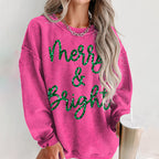 Comstylish Christmas Sparkly Glitter Merry And Bright Print Sweatshirt
