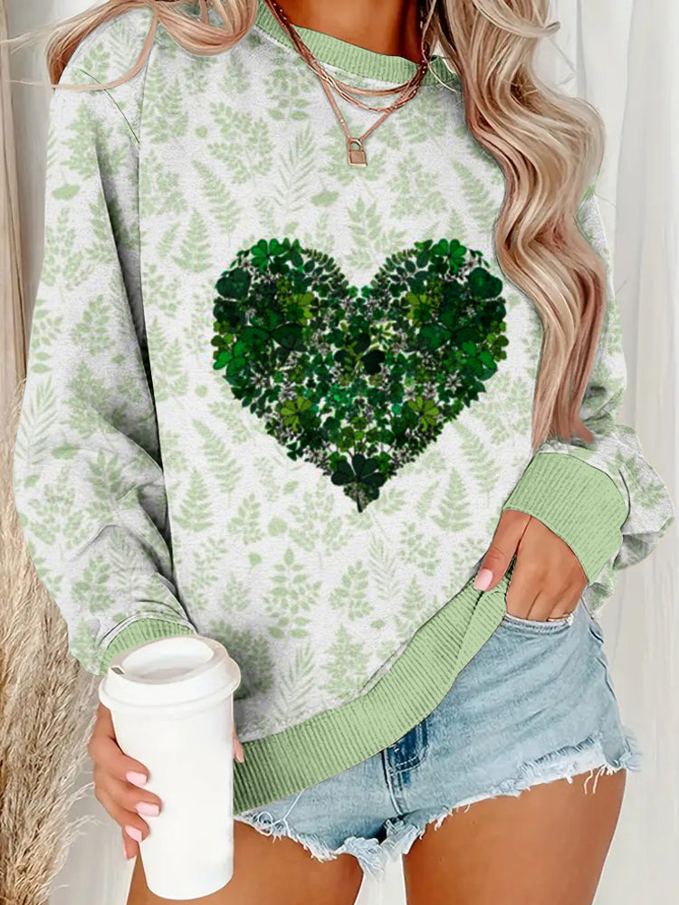 Comstylish Shamrock Garden Heart Pattern Cozy Sweatshirt