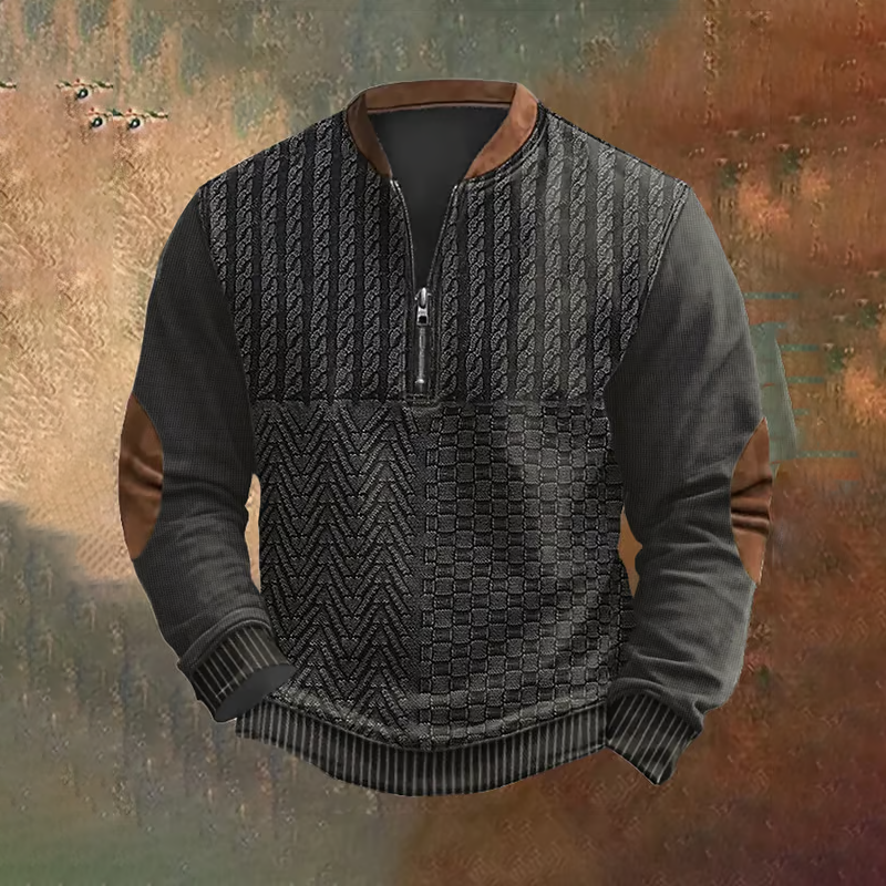 Vintage Western Art Print Men's Zipper Neck Knit Sweatshirt artswardrobe