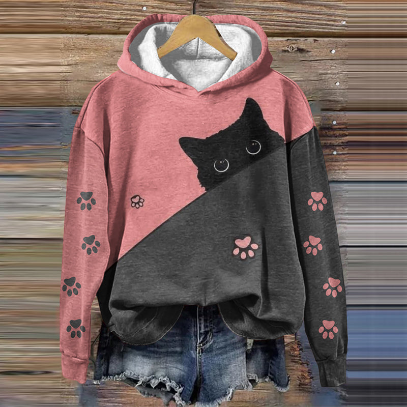 Comstylish Abstract Creative Cute Black Cat Print Casual Sweatshirt