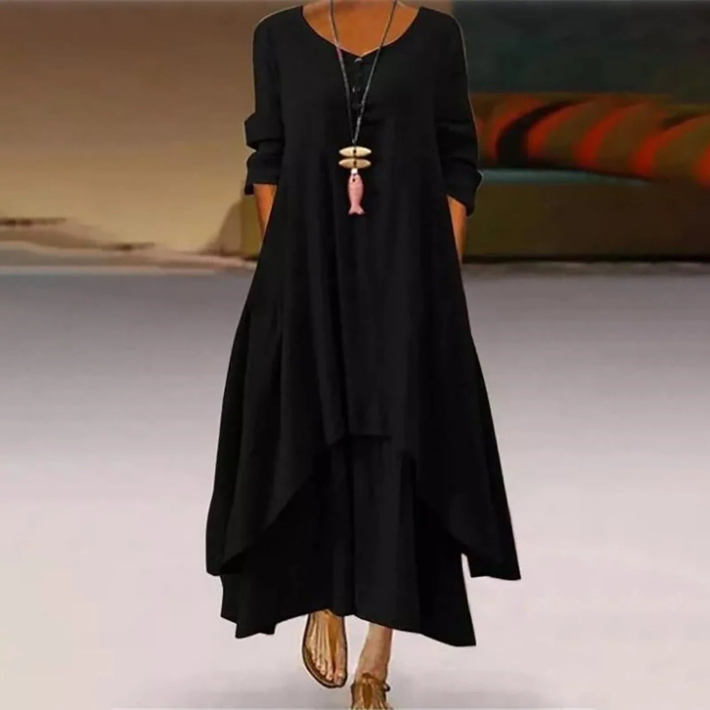 MW | Mehrlagiges fließendes Midikleid